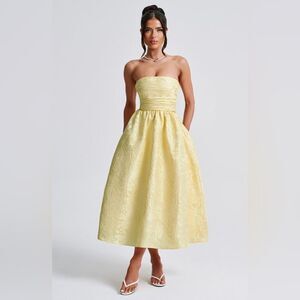 BABYBOO Strapless Yellow Midi Dress